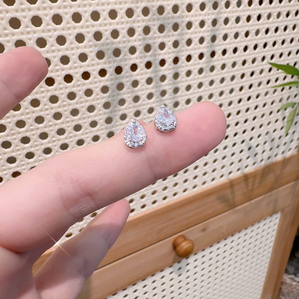 Bông tai đá zircon giọt nước size nhí, bông tai nữ đi tiệc sang trọng B2387