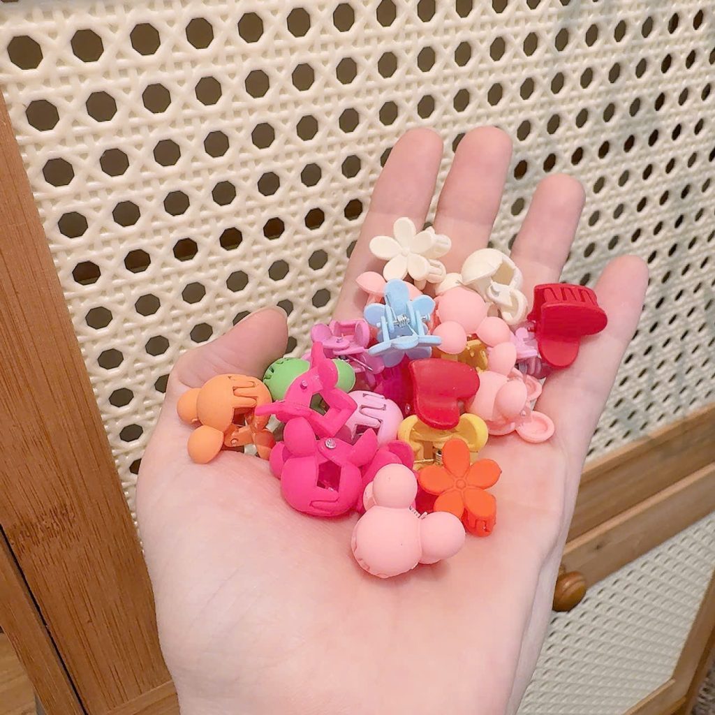 Sét kẹp tóc gấu, trái tim, hoa lộn xộn màu sắc (20-25c) K2158