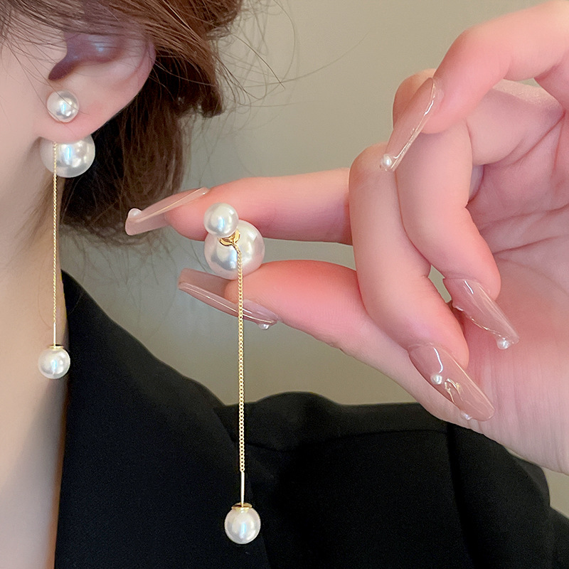 Bông tai ngọc lớn nhỏ sát, dài 2 phong cách sang trọng, phụ kiện hoa tai ngọc trai B2569