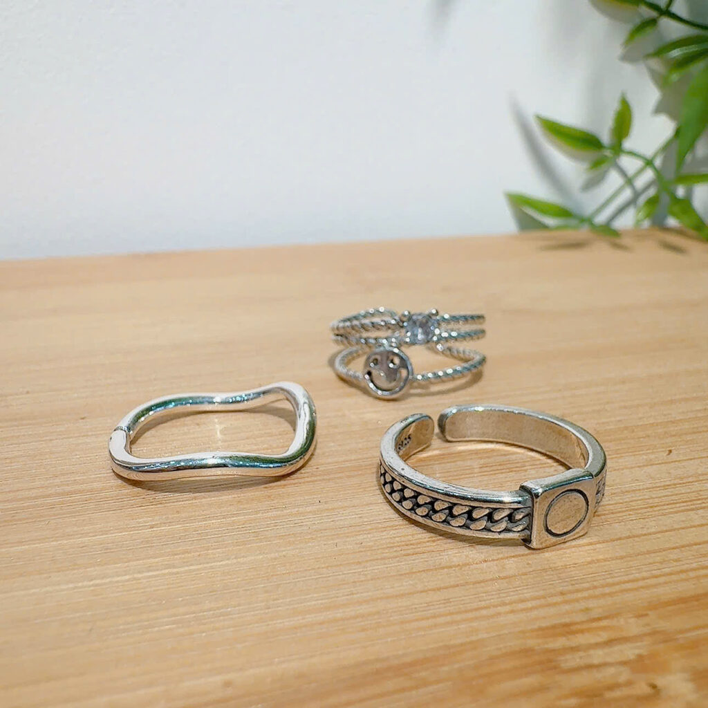 Bộ 3 nhẫn mặt cười màu BẠC unisex AN3547
