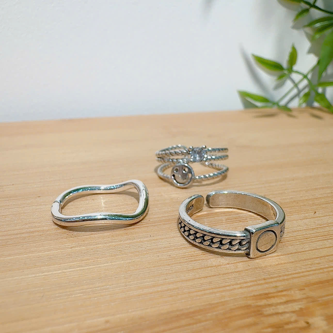 Bộ 3 nhẫn mặt cười màu BẠC unisex AN3547