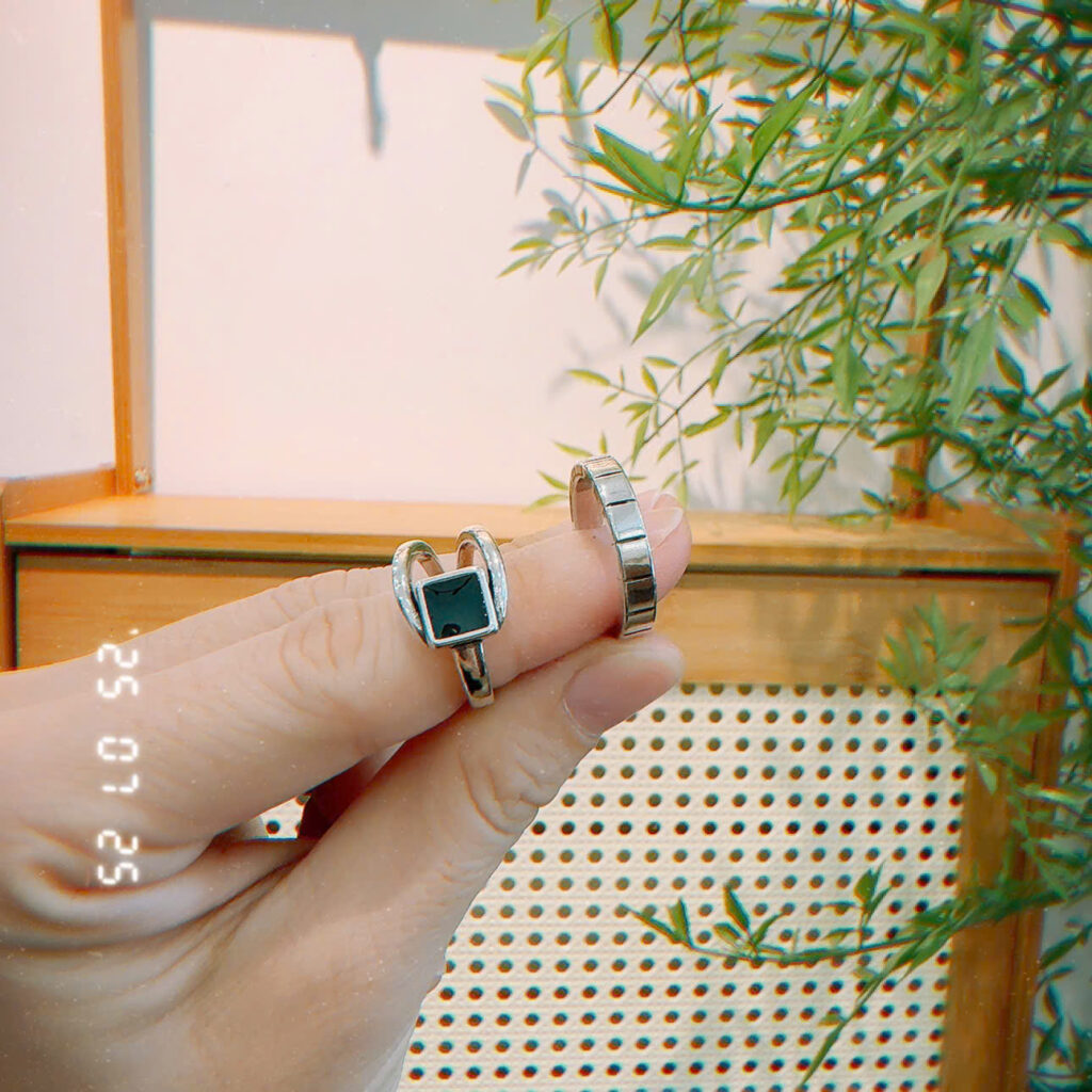 Bộ 2 nhẫn unisex FREESIZE mặt đá đen cá tính phong cách AN3003