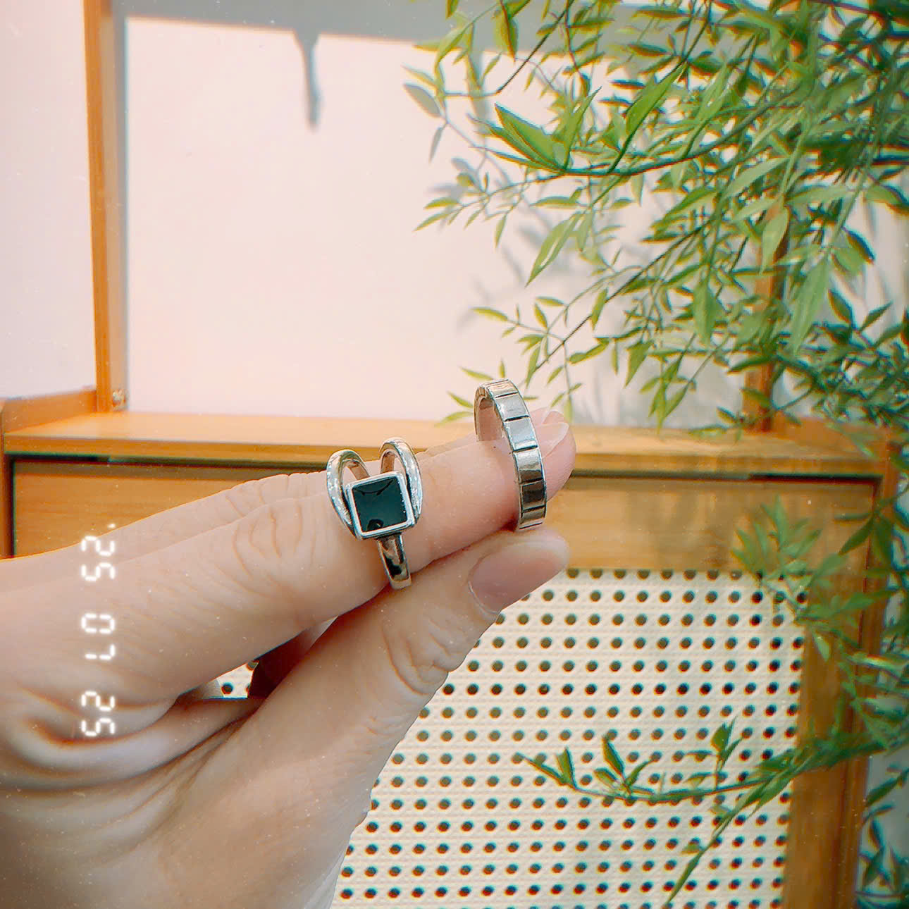 Bộ 2 nhẫn unisex FREESIZE mặt đá đen cá tính phong cách AN3003