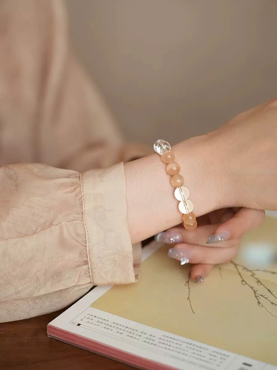 Vòng tay chuỗi đá trắng vàng mắt mèo FREESIZE chuỗi co giãn siêu đẹp B2622