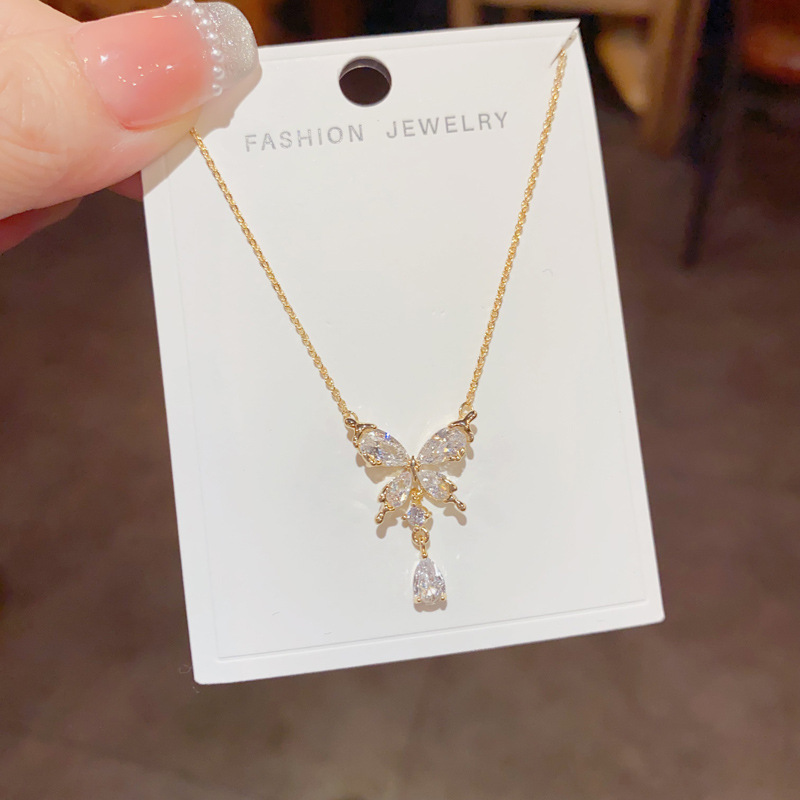 Dây chuyền HỒ ĐIỆP chữ Y đá zircon cao cấp xi vàng pha thiết kế ĐẸP B2715