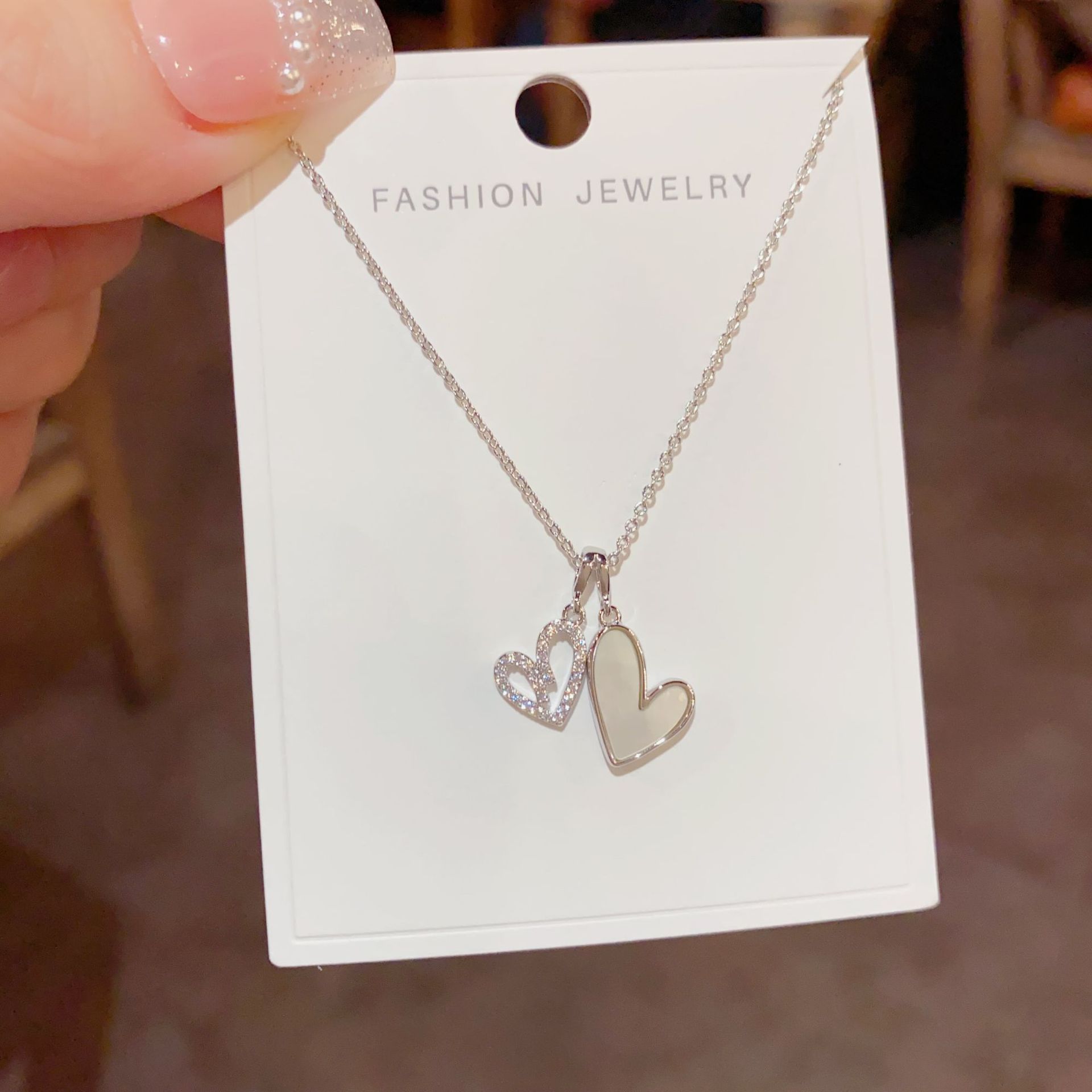 Dây chuyền TRÁI TIM vỏ sò đá zircon cao cấp xi bạc 925 thanh mảnh nhẹ nhàng B2707