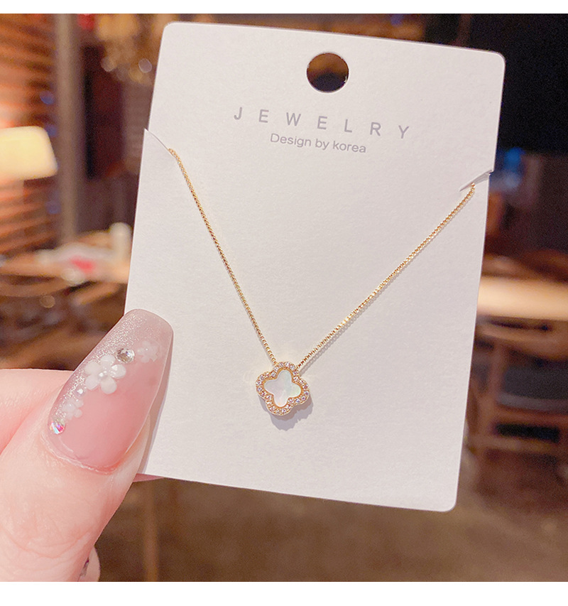 Dây chuyền CỎ 4 lá vỏ sò xi vàng pha cao cấp mặt nhỏ xinh B2694