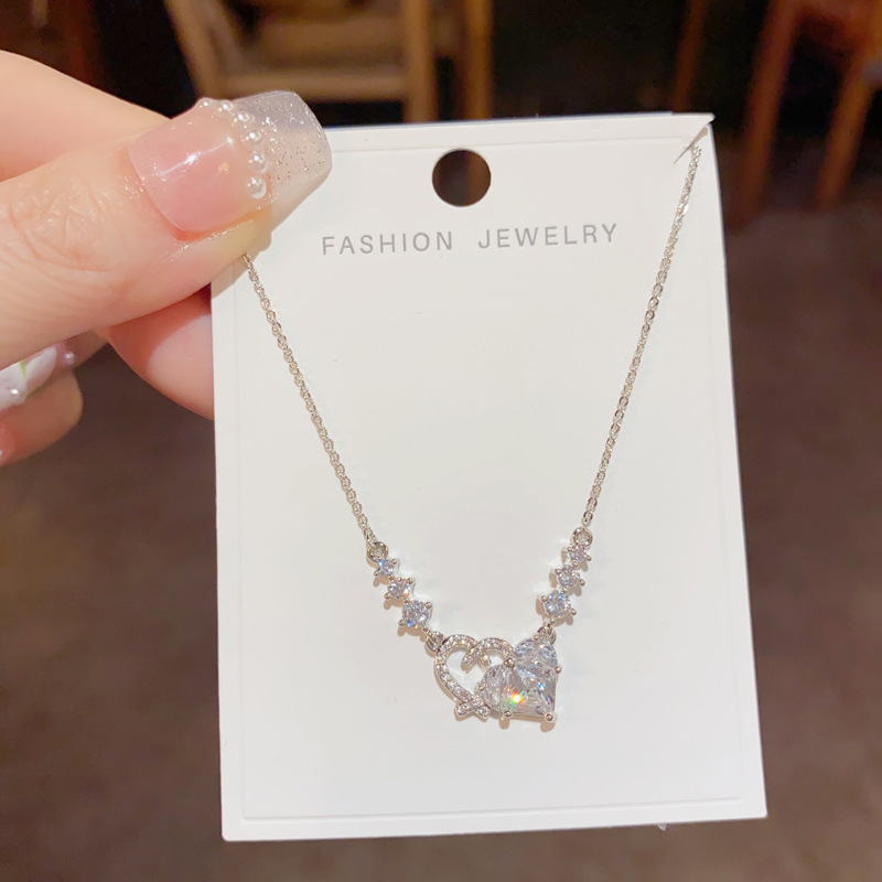 Dây chuyền TRÁI TIM Đá zircon Nối đôi chất xi bạc 925 cao cấp nhẹ nhàng thanh lịch B2712