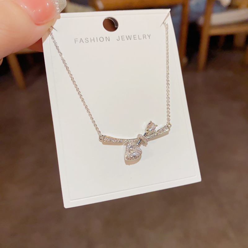 Dây chuyền NƠ ĐÁ zircon TRÁI TIM tình yêu thiết kế cao cấp sáng đẹp lấp lánh B2720