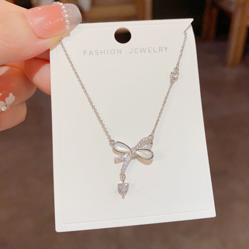 Dây chuyền NƠ GIỌT NƯỚC đá zircon xi bạc 925 cao cấp sáng đẹp B2721