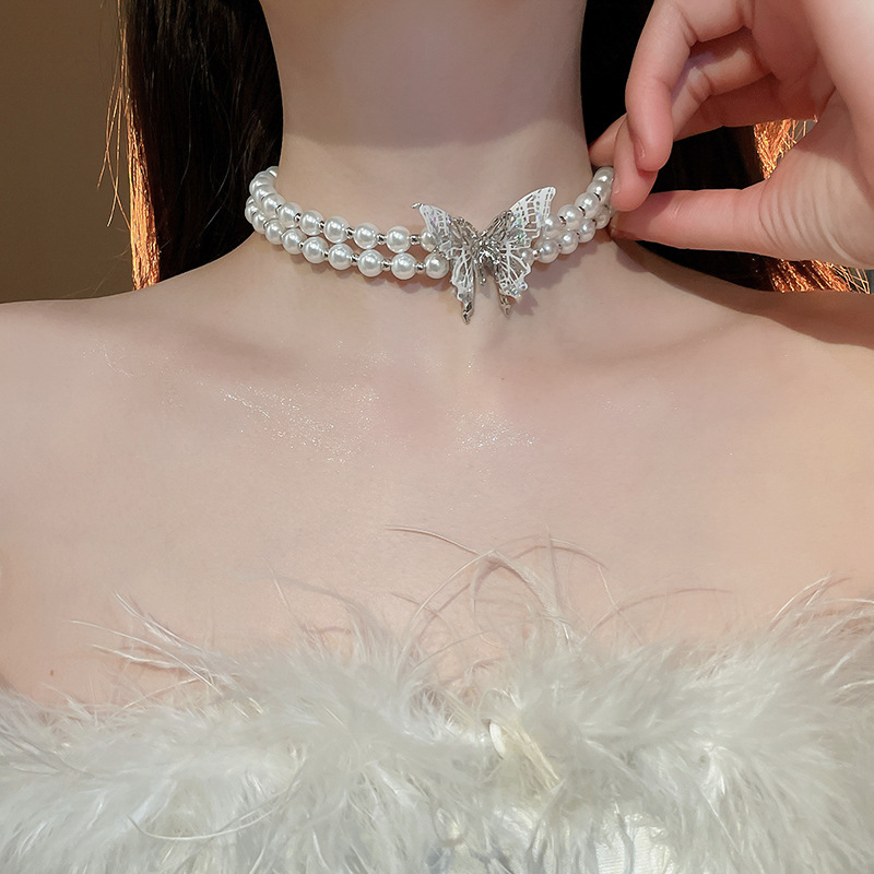 Vòng cổ phụ kiện 2 tầng ngọc HỒ ĐIỆP thiết kế ĐỘC đáo cao cấp B2593