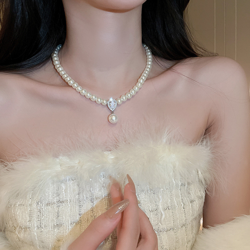 Dây chuyền chuỗi ngọc MẶT ĐÁ zircon GIỌT NƯỚC chất đẹp, đơn giản sang trọng B2583