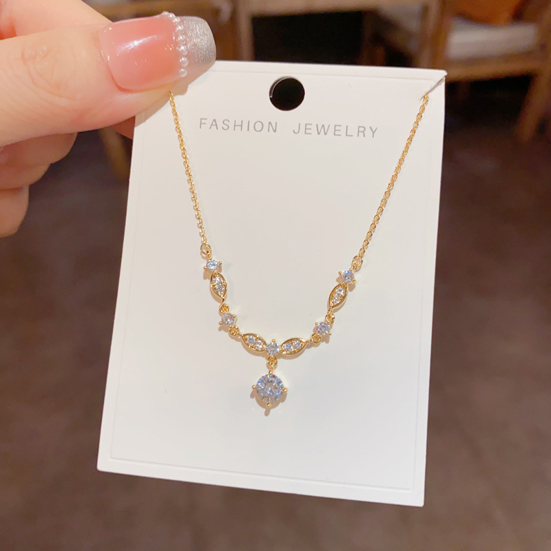 Dây chuyền GIỌT NƯỚC đá zircon xi vàng pha cao cấp thiết kế thanh mảnh nhẹ nhàng B2723