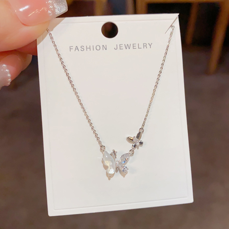 Dây chuyền HỒ ĐIỆP vỏ sò mix nửa đá zircon xi bạc 925 cao cấp thiết kế độc đáo B2724