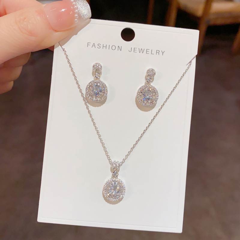 Bộ Bông tai Dây chuyền cao cấp GIỌT NƯỚC đá zircon xi bạc 925, thiết kế sang trọng B2726