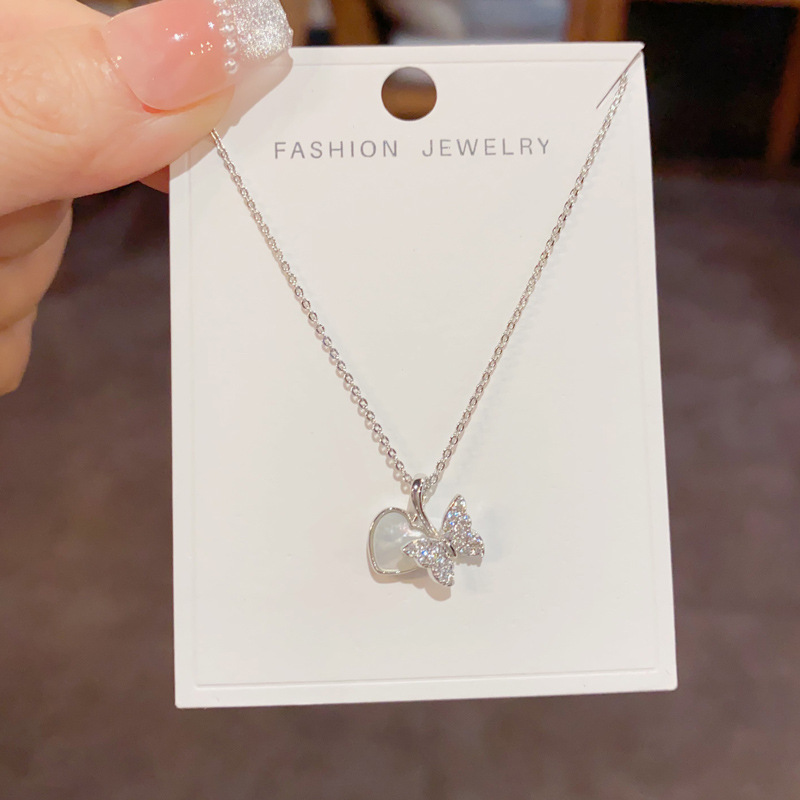 Dây chuyền TRÁI TIM hồ điệp đính đá zircon xi bạc 925 cao cấp B2729