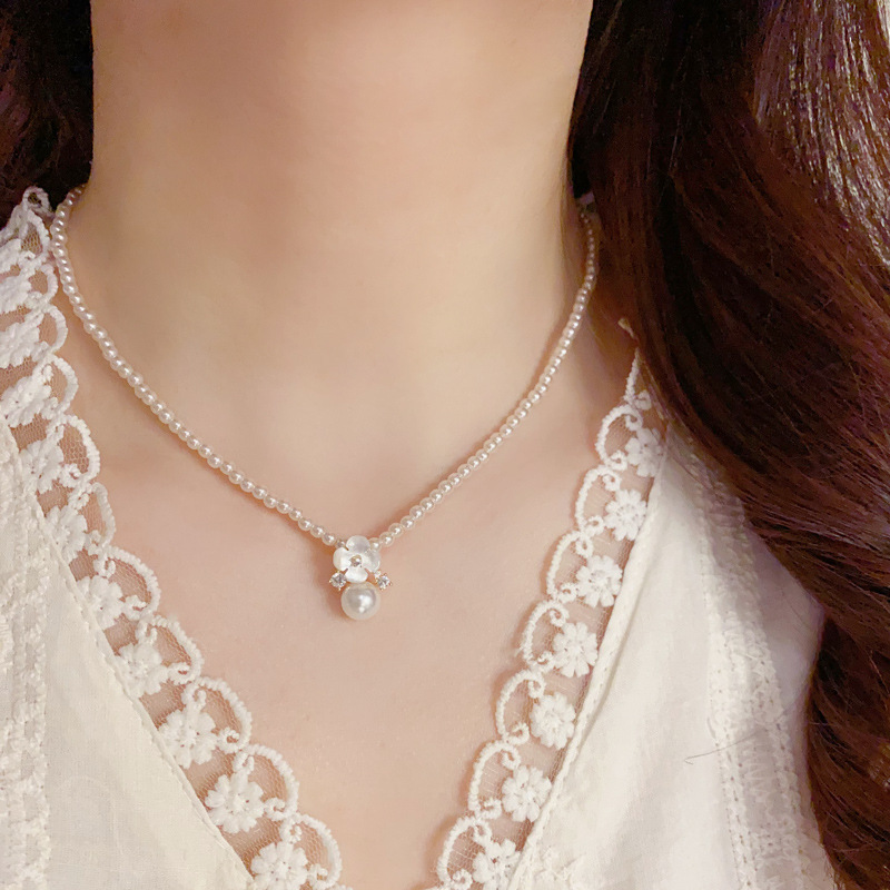 Dây chuyền chuỗi ngọc nhí Mặt HOA ĐÁ giọt nước cao cấp thiết kế độc đáo B2731