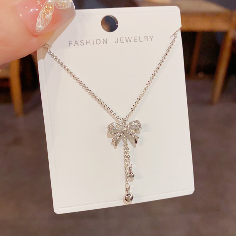 Dây chuyền NƠ ĐÁ zircon cao cấp chữ Y thanh lịch nhẹ nhàng xi bạc 925 B2732