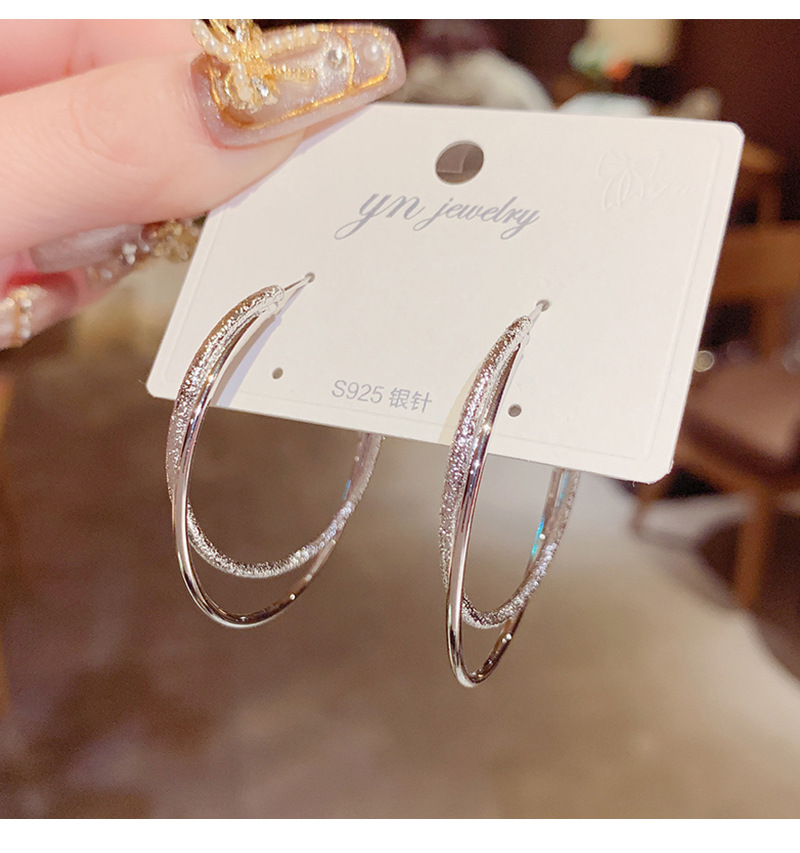 Bông tai tròn 2 tầng cao cấp MÀU BẠC thiết kế Hàn Quốc sang trọng cá tính B2740