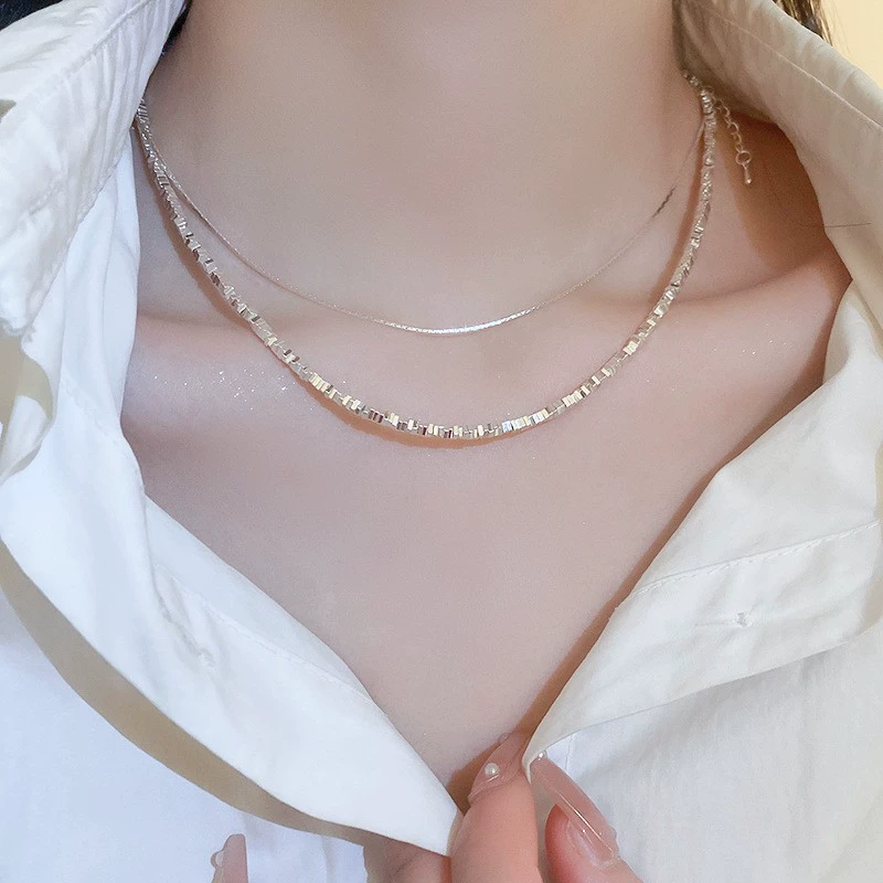 Dây chuyền đôi 2 dây kết hợp cá tính màu BẠC SÁNG cao cấp, thiết kế đơn giản đẹp B2573