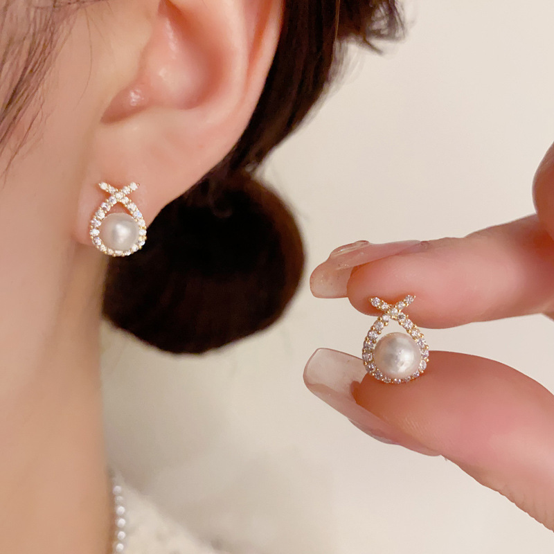 Bông tai ngọc NHỎ viền đá zircon cao cấp xi vàng pha sát nhí đẹp B2755