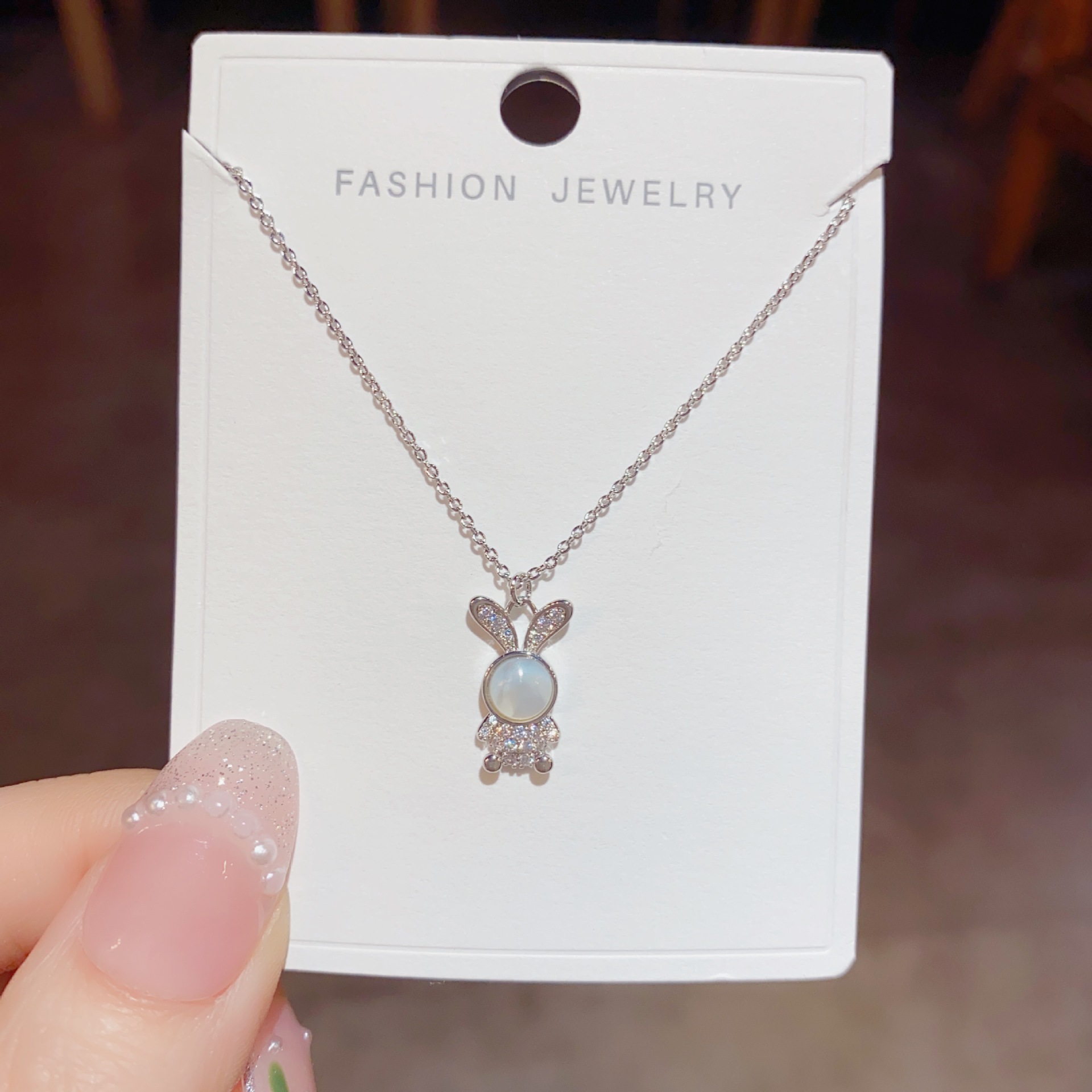 Dây chuyền THỎ xà cừ đính đá zircon cao cấp xi BẠC 925 cao cấp B2699