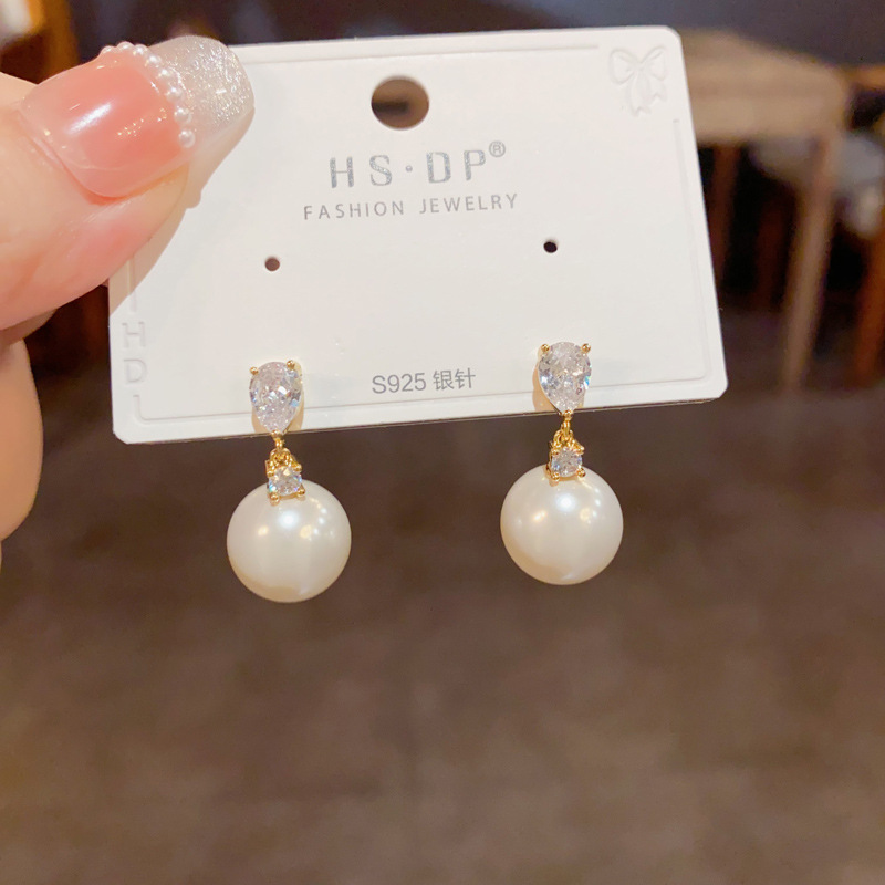 Bông tai GIỌT nước NGỌC trai đá zircon cao cấp xi vàng pha B2764