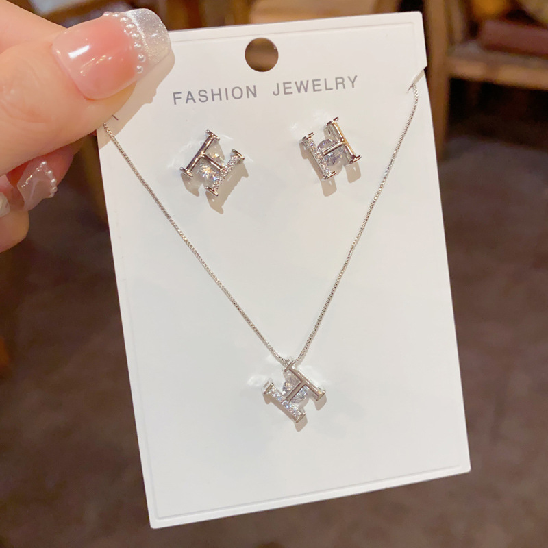 Bộ Bông tai dây chuyền CHỮ H đá zircon xi bạc 925 cao cấp, thiết kế ĐƠN Giản điểm nhấn B2768