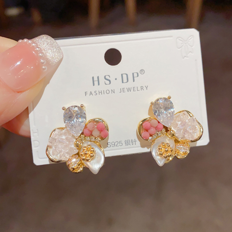 Bông tai cao cấp thiết kế HÀN QUỐC hoa 5 cánh độc đáo màu sắc B2770