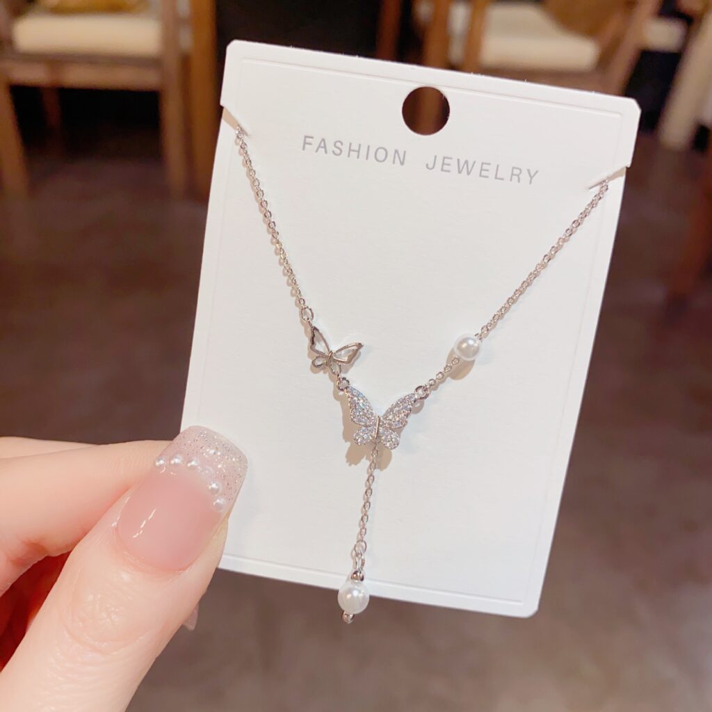 Dây chuyền chữ Y HỒ ĐIỆP ĐÁ ZIRCON XI bạc 925 cao cấp chất đẹp B2700