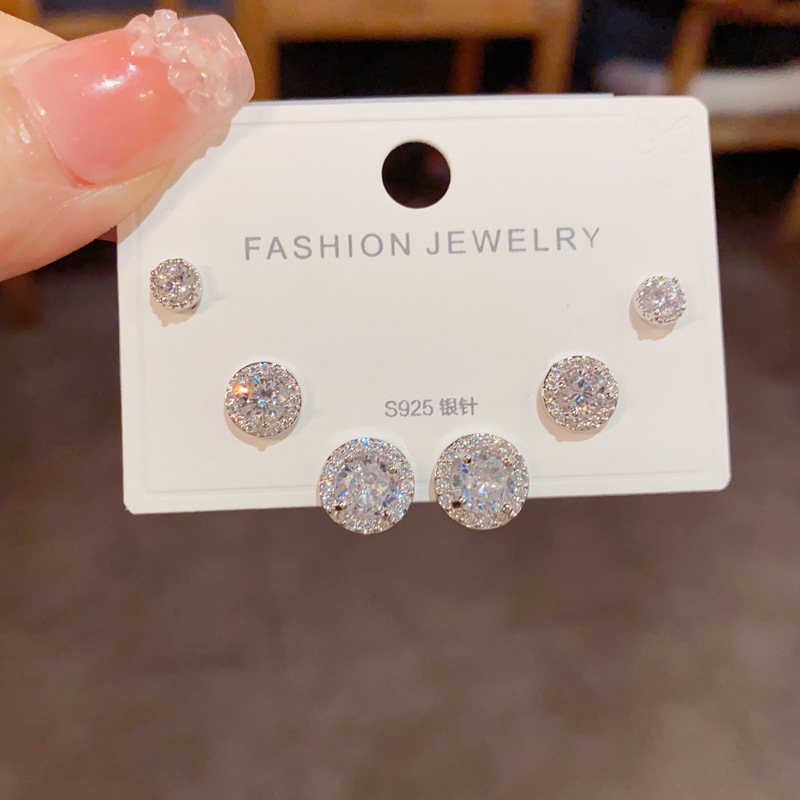 Sét bộ 3 đôi hoa tai NỤ ĐÁ zircon cao cấp đủ size nhỏ xinh điểm nhấn sang trọng B2779