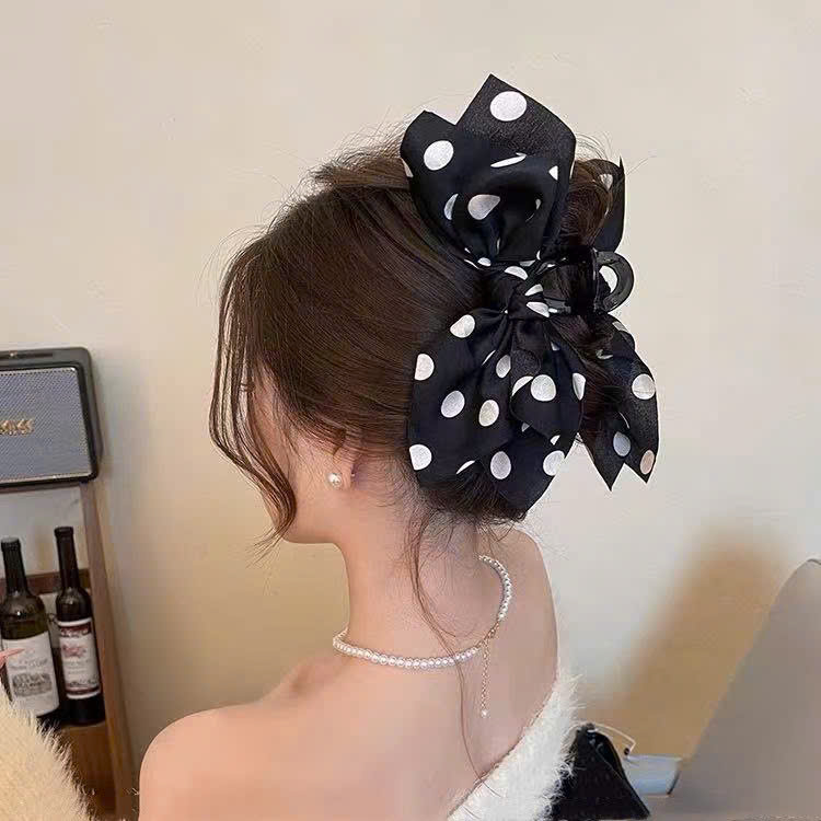 Kẹp gắp tóc lớn chấm bi ĐEN B2788