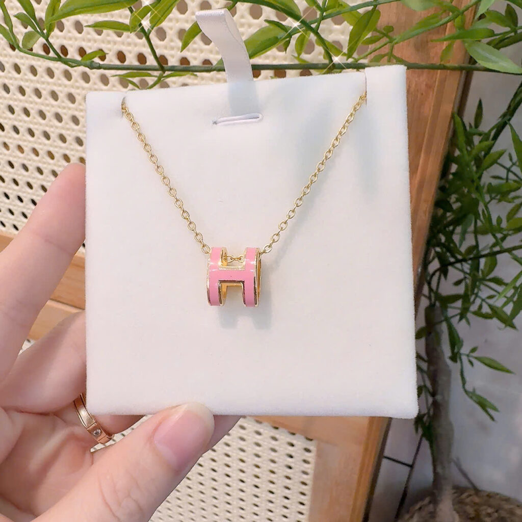 Dây chuyền VÀNG GOLD mặt chữ H HỒNG cao cấp mã vip B2877