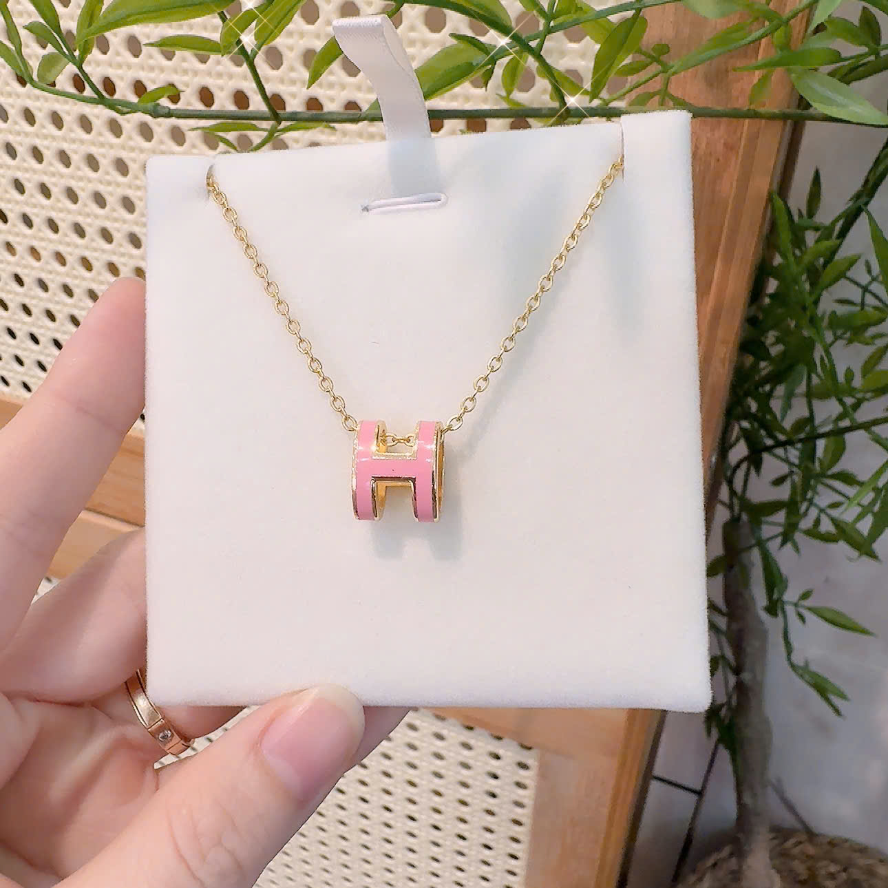 Dây chuyền VÀNG GOLD mặt chữ H HỒNG cao cấp mã vip B2877