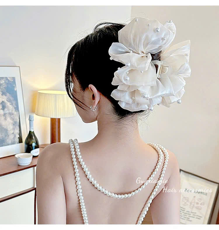 Kẹp gắp lớn màu KEM mix ngọc cao cấp B2790