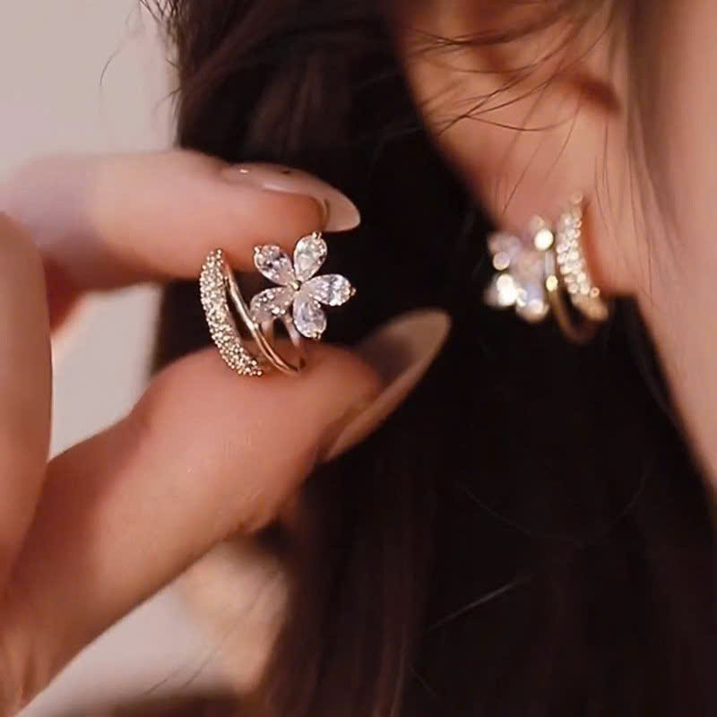 Bông tai HOA 5 CÁNH đá zircon cao cấp cực kì sáng đẹp B02131