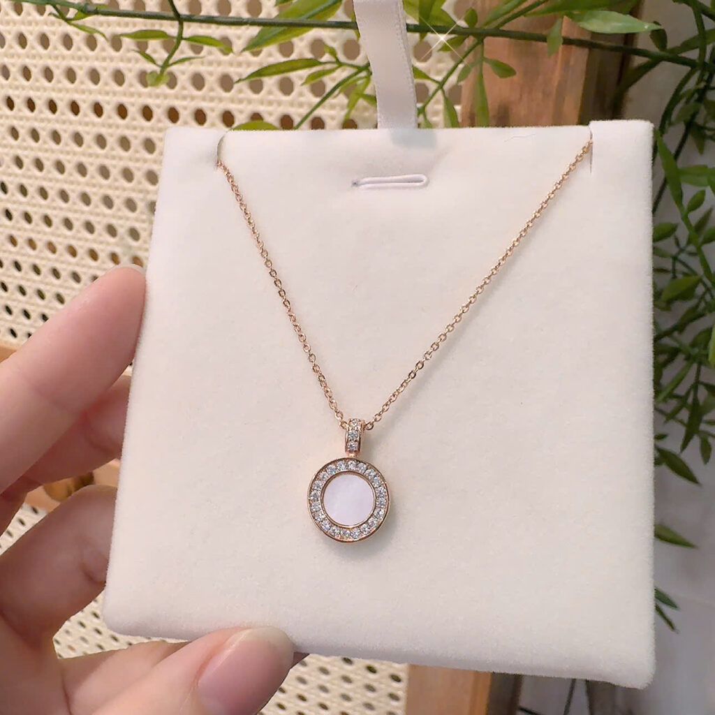 Dây chuyền VÀNG HỒNG cao cấp 2 mặt TRẮNG ĐEN đính đá cao cấp mã VIP B2881