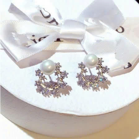 Bông tai HOA ĐÁ zircon cao cấp mix ngọc nhí B01511