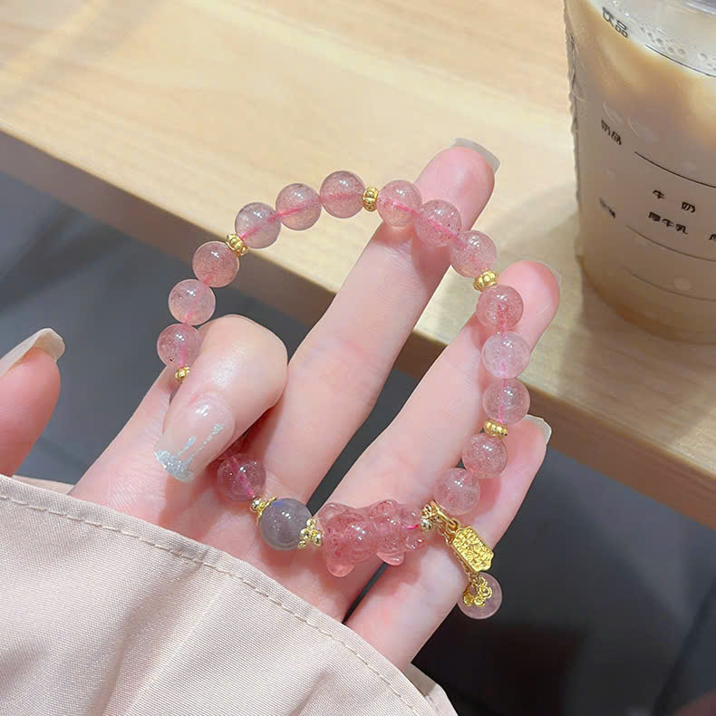 Vòng tay CAO CẤP đá HỒNG dâu tây Pixiu FREEZize B2896