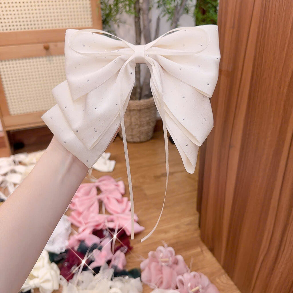 Kẹp bấm tóc màu KEM ánh kim NƠ tầng B2920