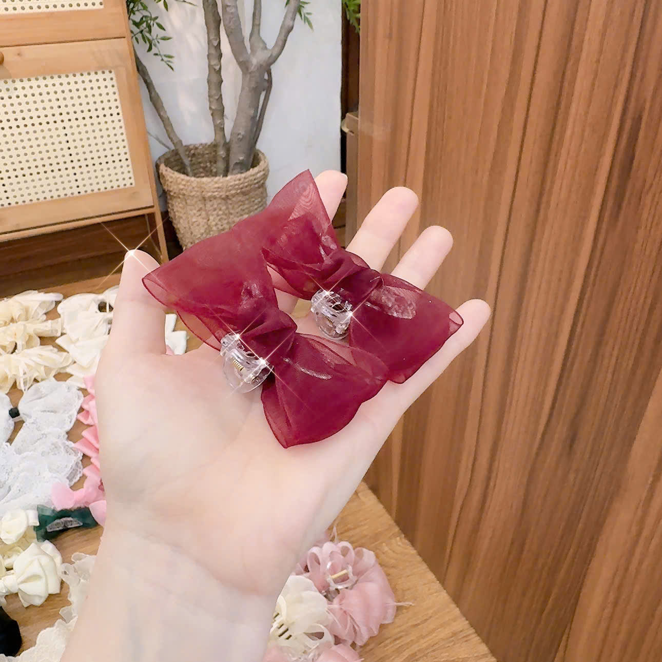 Sét 2 Kẹp gắp NƠ ĐỎ dễ thương B2922