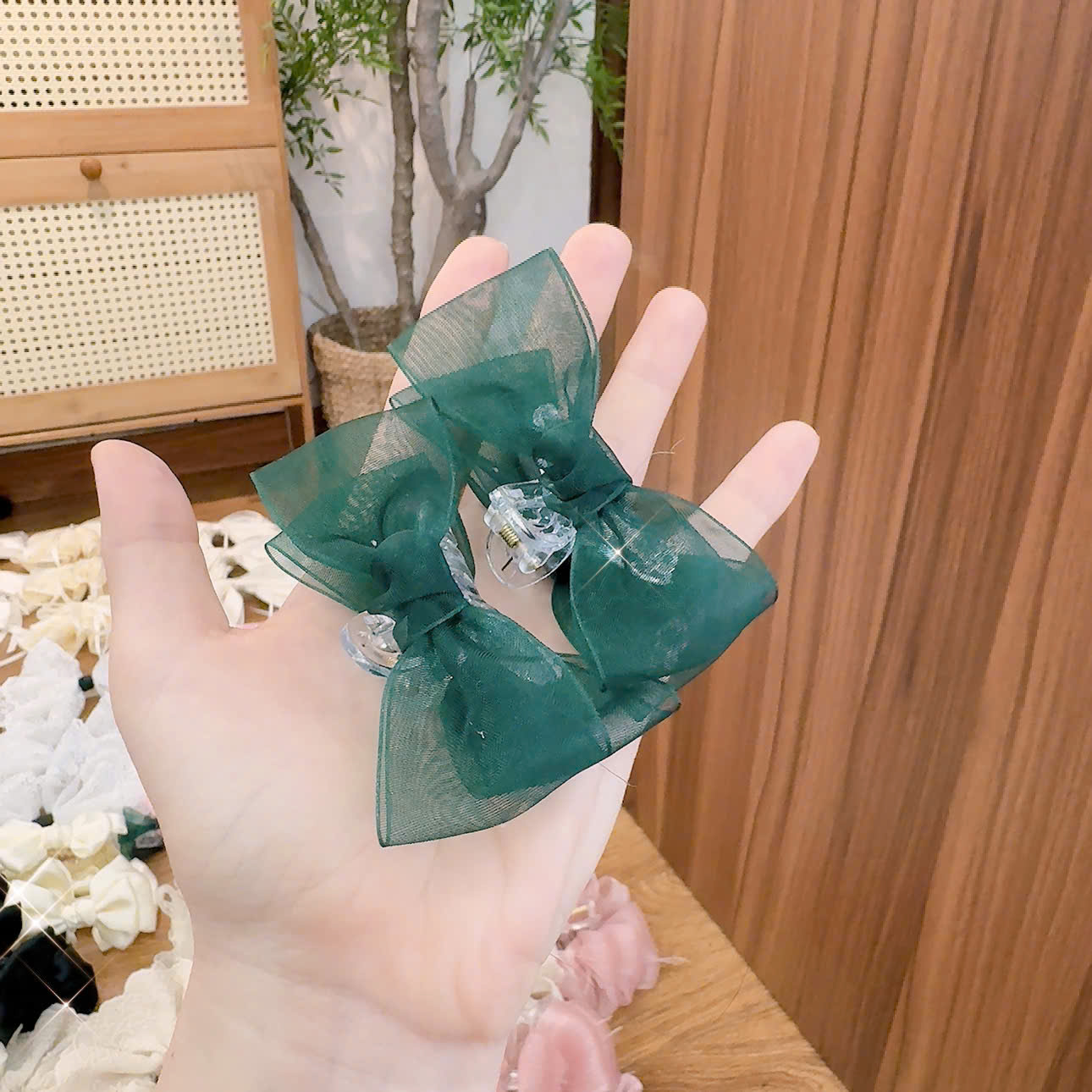 Sét 2 Kẹp tóc gắp NƠ XANH B2923