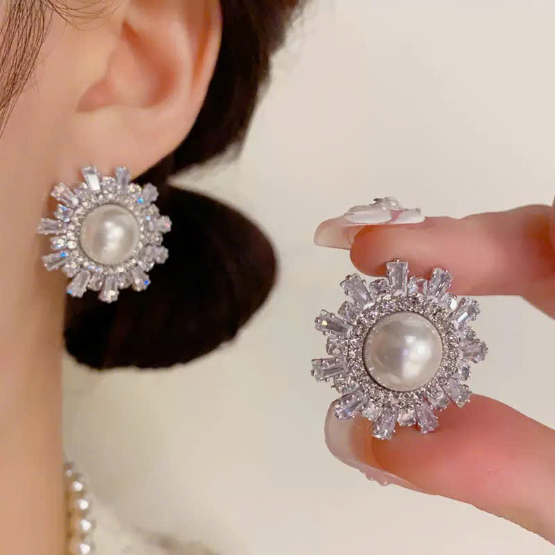 Bông tai NGỌC VIỀN đá zircon cao cấp Xi bạc 925 thiết kế To sang trọng B02766