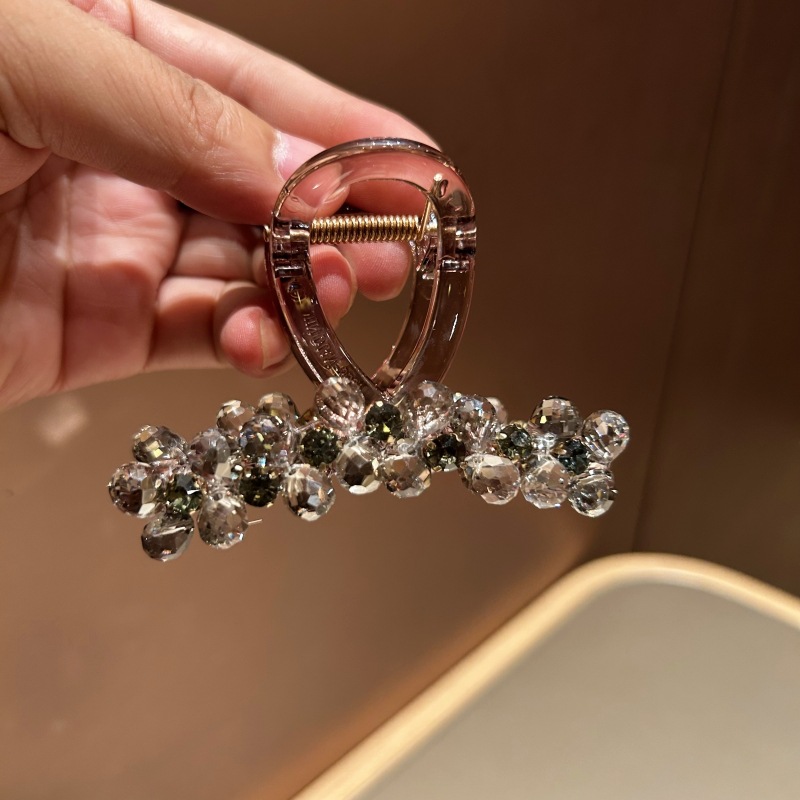 Kẹp tóc càng cua 8cm HOA ĐÁ tone XÁM cao cấp thiết kế sang trọng, độc đáo B3004