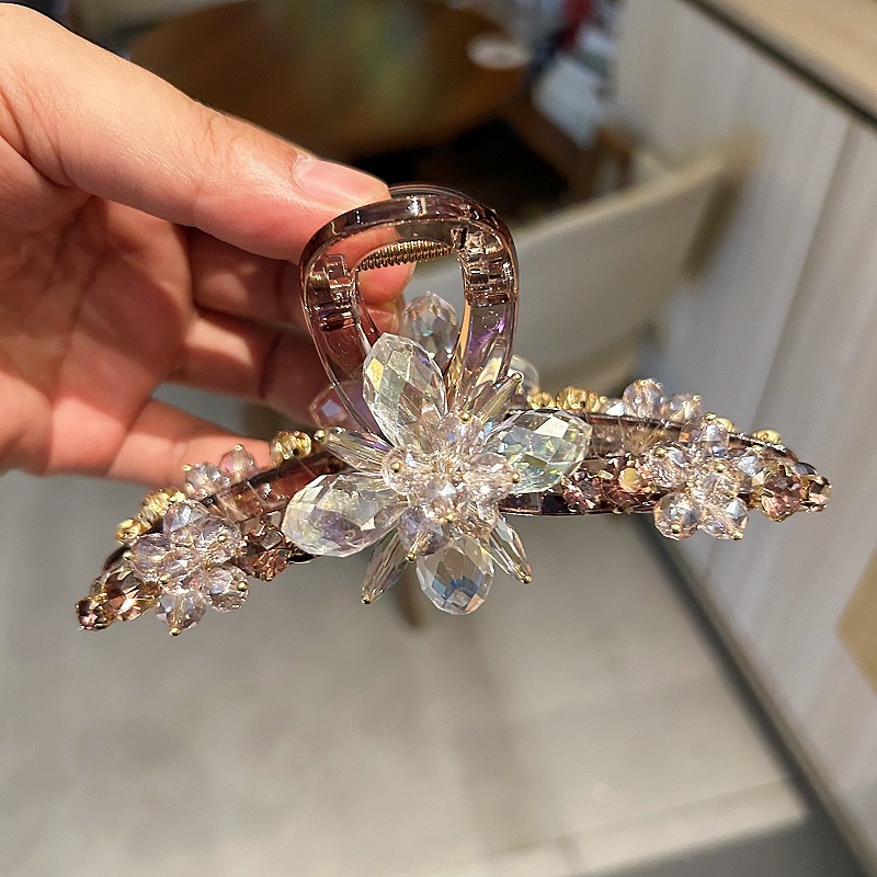 Kẹp càng cua CAO CẤP đá pha lê HOA ĐÁ trắng hồng sang trọng, kẹp tóc thiết kế độc đáo B3000