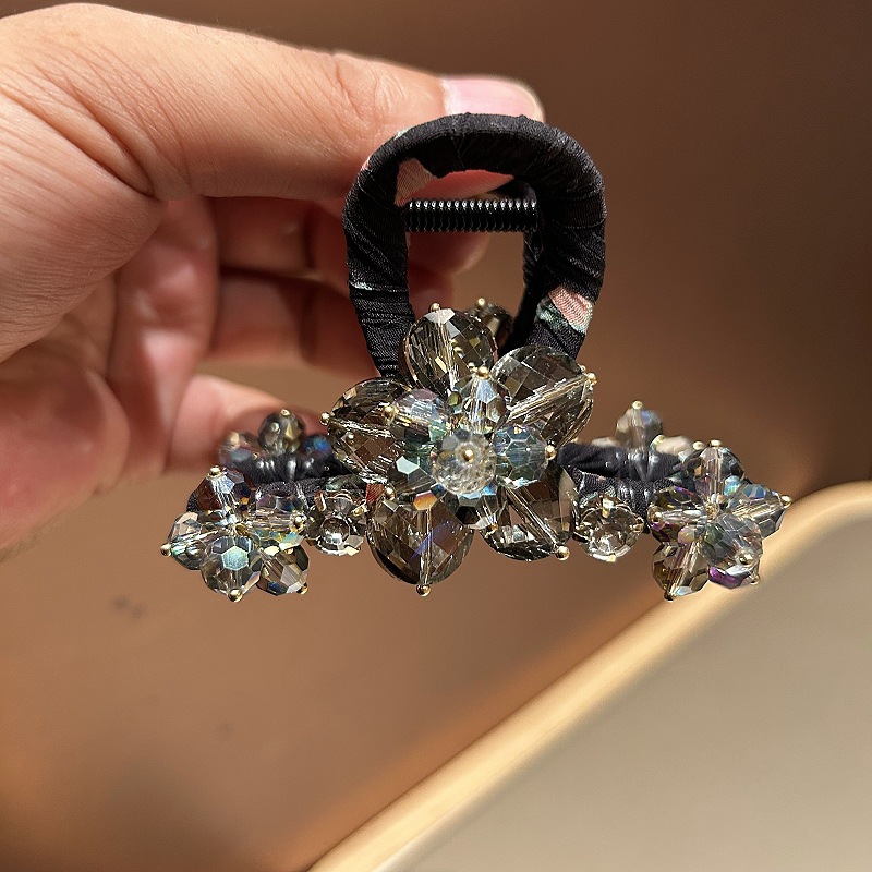 Kẹp tóc nữ cao cấp, Kẹp càng của thiết kế sang trọng 8cm pha lê HOA ánh màu tone tối giản cao cấp B3031