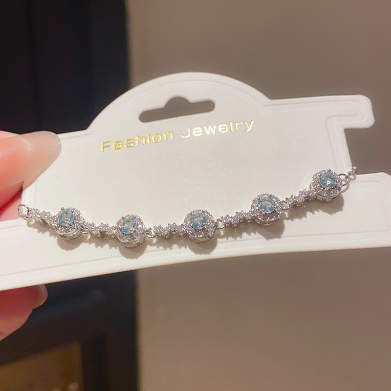 Lắc tay đá xanh mix đá zircon xi bạc 925 cao cấp B2952