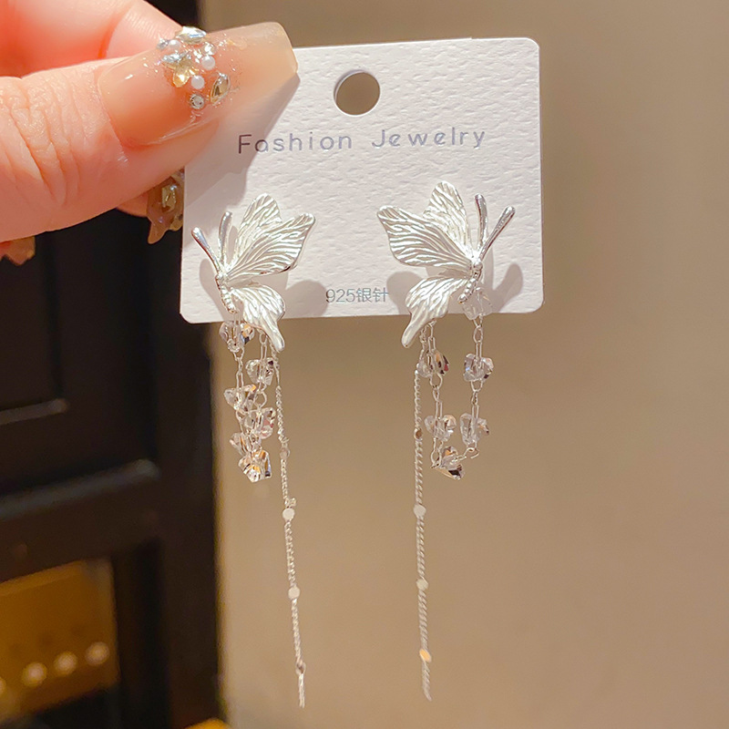 Bông tai hồ điệp đối xứng màu bạc thiết kế Hàn quốc độc đáo cao cấp B2953