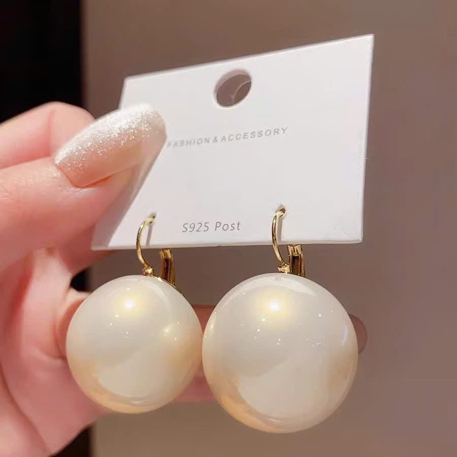 Bông tai thiết kế Hàn quốc độc đáo ngọc lớn xi màu vàng cao cấp B2969