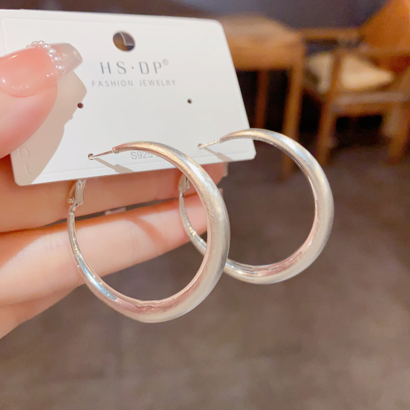 Bông tai tròn trơn tone màu BẠC CAO CẤP đk 3.3CM, bông tai basic tròn trơn đơn giản cá tính B3069